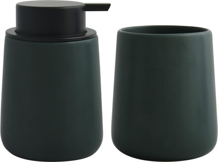 MSV Zeeppompje en drink/tandenborstel beker - badkamer set Malmo - keramiek - donkergroen