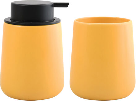 MSV Zeeppompje en drink/tandenborstel beker - badkamer set Malmo - keramiek - geel