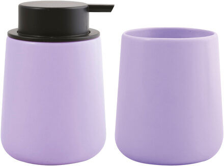 MSV Zeeppompje en drink/tandenborstel beker - badkamer set Malmo - keramiek - lila paars