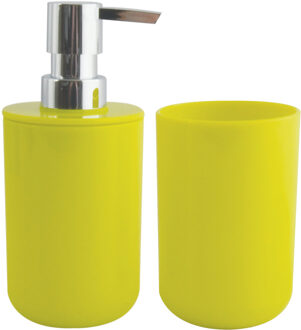 MSV Zeeppompje en drink/tandenborstel beker - badkamer set Porto - kunststof - appel/lime groen - Badkameraccessoireset