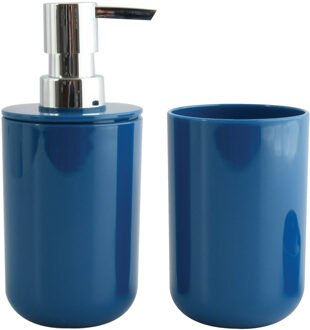 MSV Zeeppompje en drink/tandenborstel beker - badkamer set Porto - kunststof - donkerblauw