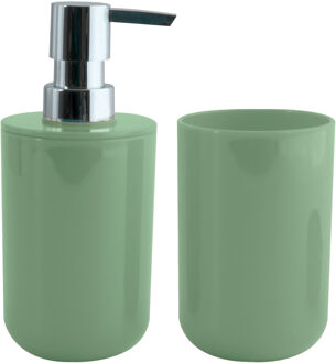 MSV Zeeppompje en drink/tandenborstel beker - badkamer set Porto - kunststof - groen