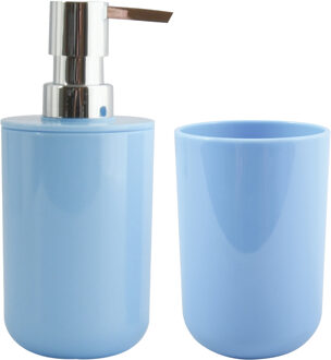 MSV Zeeppompje en drink/tandenborstel beker - badkamer set Porto - kunststof - lichtblauw