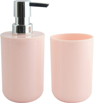 MSV Zeeppompje en drink/tandenborstel beker - badkamer set Porto - kunststof - lichtroze