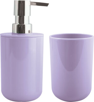 MSV Zeeppompje en drink/tandenborstel beker - badkamer set Porto - kunststof - lila paars