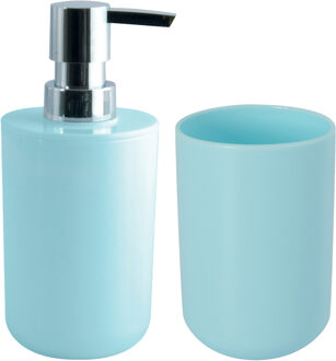 MSV Zeeppompje en drink/tandenborstel beker - badkamer set Porto - kunststof - mintgroen