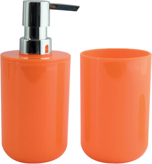 MSV Zeeppompje en drink/tandenborstel beker - badkamer set Porto - kunststof - oranje