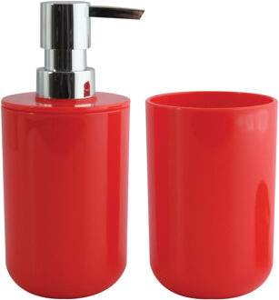 MSV Zeeppompje en drink/tandenborstel beker - badkamer set Porto - kunststof - rood