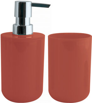 MSV Zeeppompje en drink/tandenborstel beker - badkamer set Porto - kunststof - terracotta