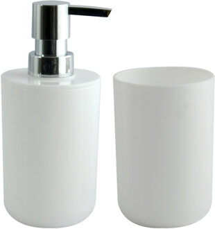 MSV Zeeppompje en drink/tandenborstel beker - badkamer set Porto - kunststof - wit