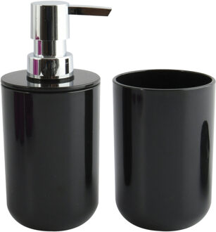 MSV Zeeppompje en drink/tandenborstel beker - badkamer set Porto - kunststof - zwart