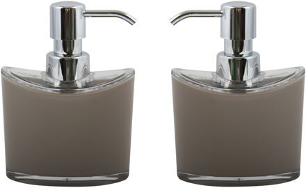 MSV Zeeppompje/zeepdispenser Aveiro - 2x - PS kunststof - beige/zilver - 11 x 14 cm - 260 ml
