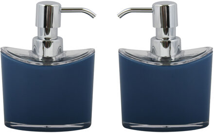 MSV Zeeppompje/zeepdispenser Aveiro - 2x - PS kunststof - donkerblauw/zilver - 11 x 14 cm - 260 ml