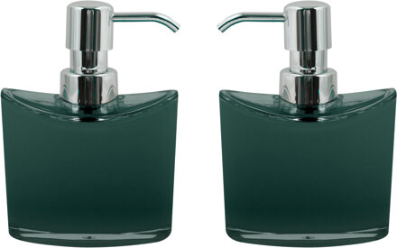 MSV Zeeppompje/zeepdispenser Aveiro - 2x - PS kunststof - donkergroen/zilver - 11 x 14 cm - 260 ml
