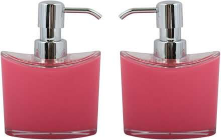 MSV Zeeppompje/zeepdispenser Aveiro - 2x - PS kunststof - fuchsia roze/zilver - 11 x 14 cm - 260 ml