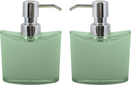 MSV Zeeppompje/zeepdispenser Aveiro - 2x - PS kunststof - groen/zilver - 11 x 14 cm - 260 ml