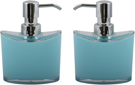 MSV Zeeppompje/zeepdispenser Aveiro - 2x - PS kunststof - lichtblauw/zilver - 11 x 14 cm - 260 ml