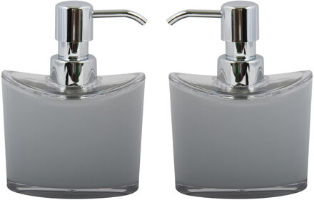 MSV Zeeppompje/zeepdispenser Aveiro - 2x - PS kunststof - lichtgrijs/zilver - 11 x 14 cm - 260 ml