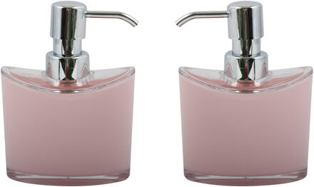 MSV Zeeppompje/zeepdispenser Aveiro - 2x - PS kunststof - lichtroze/zilver - 11 x 14 cm - 260 ml
