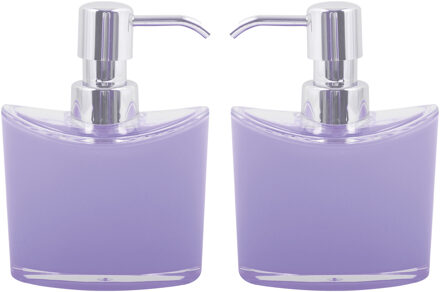MSV Zeeppompje/zeepdispenser Aveiro - 2x - PS kunststof - lila paars/zilver - 11 x 14 cm - 260 ml