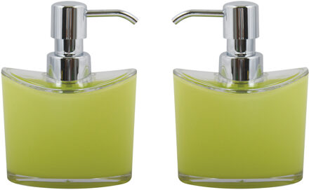 MSV Zeeppompje/zeepdispenser Aveiro - 2x - PS kunststof - limegroen/zilver - 11 x 14 cm - 260 ml