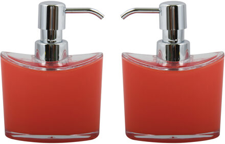 MSV Zeeppompje/zeepdispenser Aveiro - 2x - PS kunststof - rood/zilver - 11 x 14 cm - 260 ml