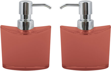 MSV Zeeppompje/zeepdispenser Aveiro - 2x - PS kunststof - terracotta/zilver - 11 x 14 cm - 260 ml