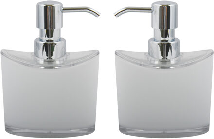 MSV Zeeppompje/zeepdispenser Aveiro - 2x - PS kunststof - wit/zilver - 11 x 14 cm - 260 ml