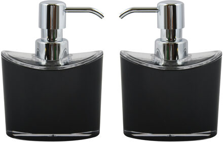 MSV Zeeppompje/zeepdispenser Aveiro - 2x - PS kunststof - zwart/zilver - 11 x 14 cm - 260 ml