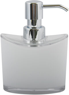 MSV Zeeppompje/zeepdispenser Aveiro - PS kunststof - wit/zilver - 11 x 14 cm - 260 ml