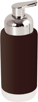 MSV Zeeppompje/zeepdispenser Enzo - keramiek - donkerbruin/zilver - 6.5 x 18 cm - 275 ml