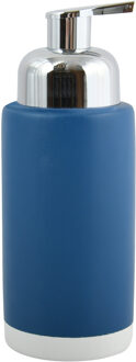 MSV Zeeppompje/zeepdispenser Enzo - keramiek - marine blauw/zilver - 6.5 x 18 cm - 275 ml