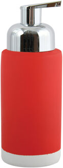 MSV Zeeppompje/zeepdispenser Enzo - keramiek - rood/zilver - 6.5 x 18 cm - 275 ml