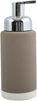 MSV Zeeppompje/zeepdispenser Enzo - keramiek - taupe/zilver - 6.5 x 18 cm - 275 ml