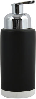MSV Zeeppompje/zeepdispenser Enzo - keramiek - zwart/zilver - 6.5 x 18 cm - 275 ml