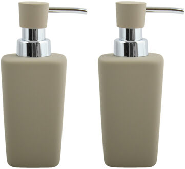 MSV Zeeppompje/zeepdispenser Haiti - 2x - keramiek - taupe/zilver - 6 x 15 cm - 240 ml