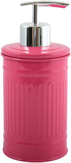 MSV Zeeppompje/zeepdispenser Industrial - metaal - fuchsia roze/zilver - 7.5 x 17 cm - 250 ml