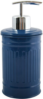 MSV Zeeppompje/zeepdispenser Industrial - metaal - marine blauw/zilver - 7.5 x 17 cm - 250 ml