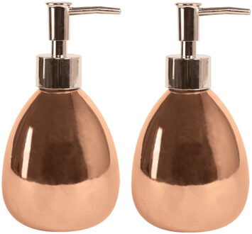 MSV Zeeppompje/zeepdispenser Kymi - 2x - keramiek - koper kleur - 9 x 16 cm - 260 ml