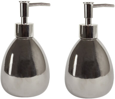 MSV Zeeppompje/zeepdispenser Kymi - 2x - keramiek - zilver kleur - 9 x 16 cm - 260 ml