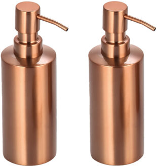 MSV Zeeppompje/zeepdispenser Kyoto - 2x - rvs - koper kleur - 6 x 18 cm - 260 ml