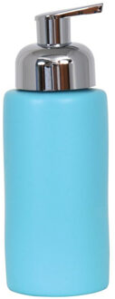 MSV Zeeppompje/zeepdispenser Kyoto - keramiek - pastel blauw/zilver - 6.5 x 18 cm - 250 ml