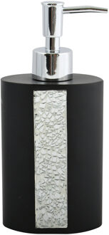 MSV Zeeppompje/zeepdispenser Luanda - kunststeen - zwart/zilver glitters - 8 x 18 cm - 250 ml