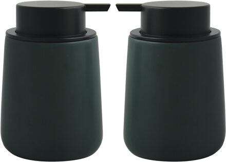 MSV Zeeppompje/zeepdispenser Malmo - 2x - Keramiek - donkergroen/zwart - 8,5 x 12 cm - 300 ml