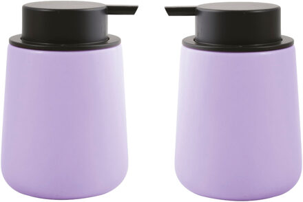 MSV Zeeppompje/zeepdispenser Malmo - 2x - Keramiek - lila paars/zwart - 8,5 x 12 cm - 300 ml