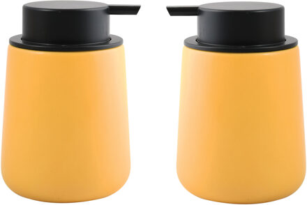 MSV Zeeppompje/zeepdispenser Malmo - 2x - Keramiek - saffraan geel/zwart - 8,5 x 12 cm - 300 ml