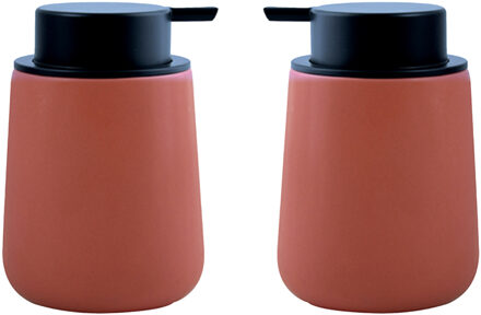 MSV Zeeppompje/zeepdispenser Malmo - 2x - Keramiek - terracotta/zilver - 8,5 x 12 cm - 300 ml