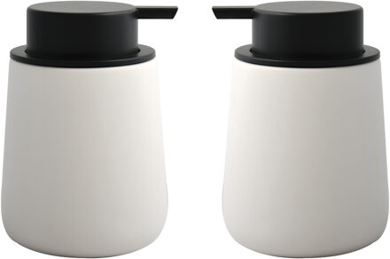 MSV Zeeppompje/zeepdispenser Malmo - 2x - Keramiek - wit/zwart - 8,5 x 12 cm - 300 ml