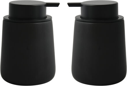 MSV Zeeppompje/zeepdispenser Malmo - 2x - Keramiek - zwart - 8,5 x 12 cm - 300 ml