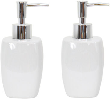 MSV Zeeppompje/zeepdispenser Montreal - 2x - keramiek - wit - 7 x 16 cm - 260 ml
